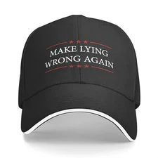 MAKE LYING WRONG AGAIN Printed Adjustable Baseball Cap-Retro Black Trucker Hat,L