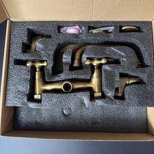 Kitchen Faucet Wall Mount Sink Faucet Dual Handle 360 Swivel Spout Natural Brass