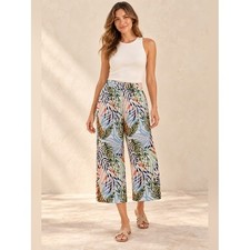 Tahari Tropical Linen Wide Leg Cropped Pants Medium