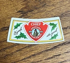 Vintage 1950s Chief Oshkosh Beer Bottle Neck Label Wisconsin Wis WI Brewing Co