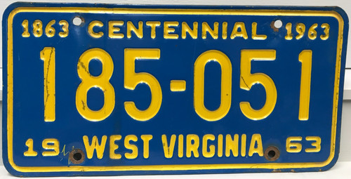 1963 West Virginia License Plate 185-051