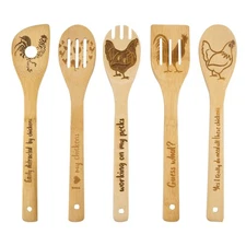 Rooster Wooden Cooking Spoons Set of 5,Rooster Gift,Chicken Lovers