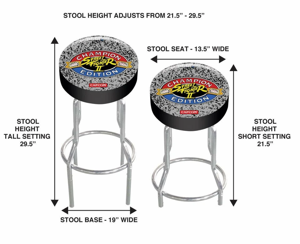 Street Figher Bar Stool Seat Adjustable Height Arcade1UP Home Cabinets Games New - Image 2 of 4