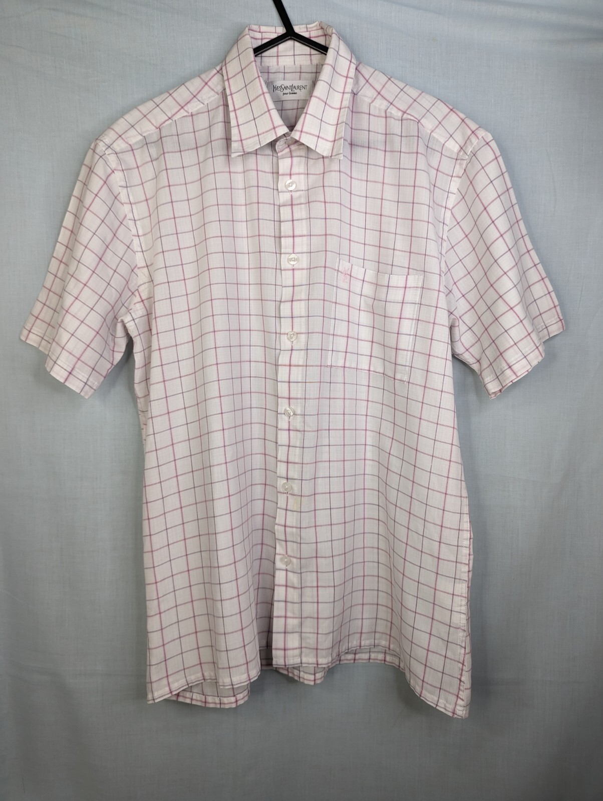 SAINT LAURENT Vintage Yves Sait Laurent YSL Uomo Check Camicia a maniche corte Small