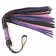 Real Genuine Cow Hide Leather Flogger / Whip 50 Falls Purple & Black Heavy Duty