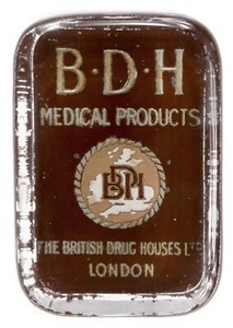 Antique Rectangle Glass Medical Advertising Paperweight British Drug Houses BHD