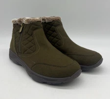 Easy Spirit Dark Green Ankle Boots Faux Fur Trim Side Zip Women's Size 9 M