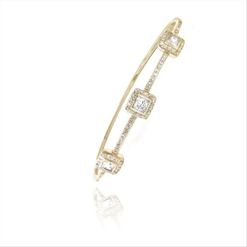 Ton Doré Zircone Trois Carré Bracelet - Foto 3 di 3