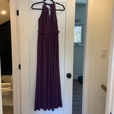 Davids Bridal Plum Purple Maxi Dress Bridesmaid High Neck Size 2