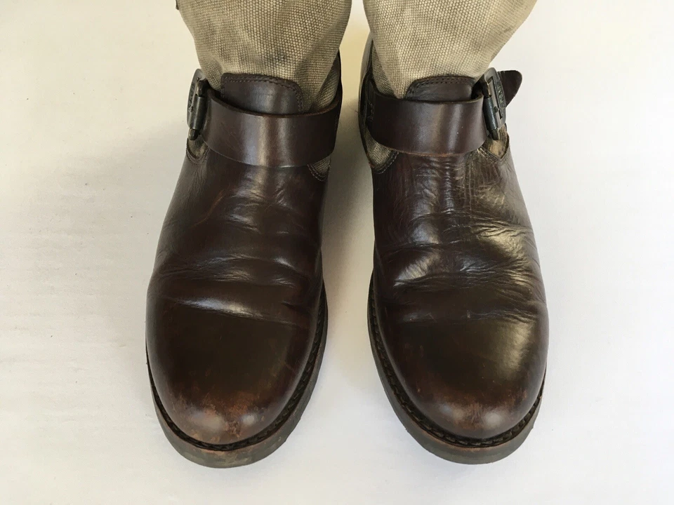 Botín Frye Marrón Cuero Lona Hebilla Baja Talla 9B Grunge Motociclista Para Mujer’s Foto 4 de 4