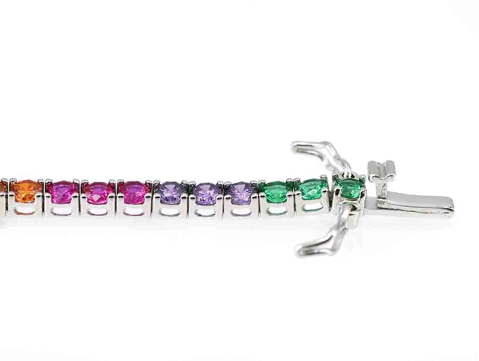 Bracciale tennis 3mm  argento sterling 925 con zirconi multicolor  donna gioie - Immagine 3 di 4