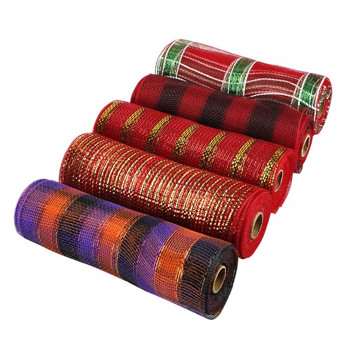 10yards Christmas Poly Metallic Mesh Ribbon for Wreath Xmas Tree Bow Craft Cute - Picture 9 of 20