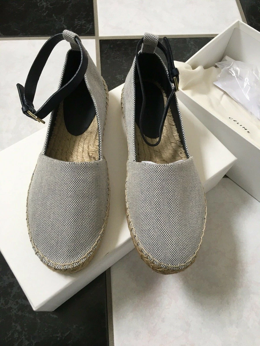 NIB 100 AUTH Celine Canvas Ankle Strap Slip On Espadrilles 490 Sz 37