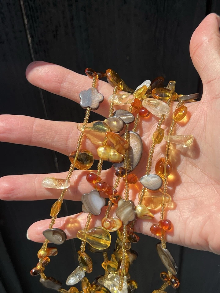 "Collar vintage con capas de 52"" de perlas ámbar de piedras preciosas de citrino" Foto 3 de 4