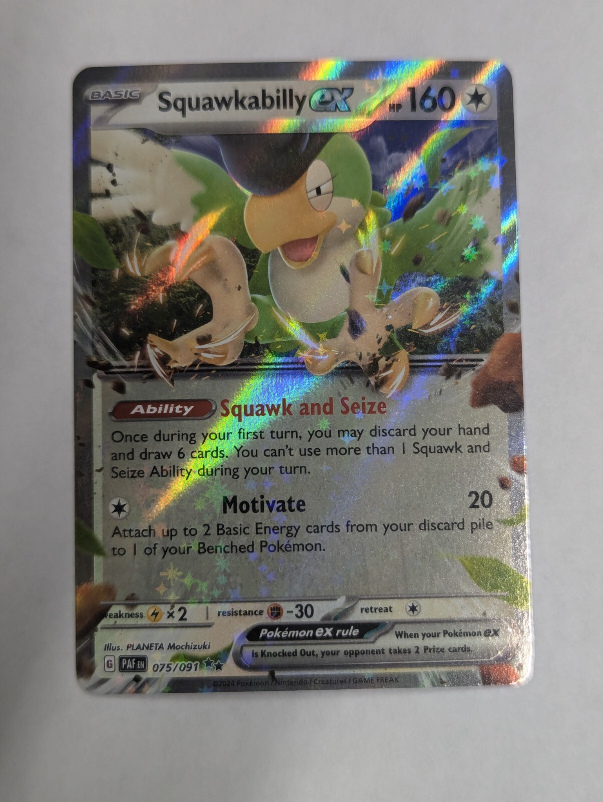 Holo Squawkabilly ex - 075/091 Double Rare Paldean Fates Pokemon TCG - NM