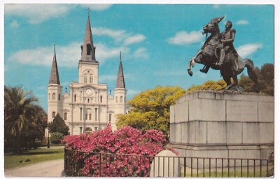NEW ORLEANS, USA 1966:  St. Louis Cathedral + Jackson Monument, farb, Fotokarte