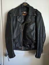 HARLEY DAVIDSON Black Leather USA Made Shovelhead BELTED Jacket Size S