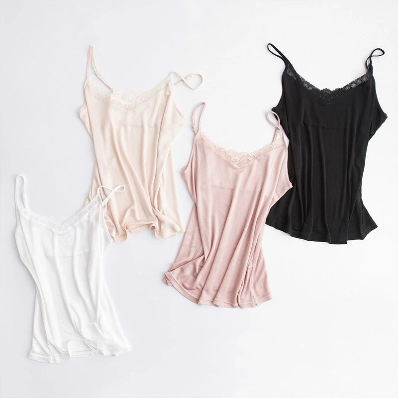 Women Silk Lace Strappy Vest Camisole Tank Tops Sleeveless T-shirt V Neck Cami - Image 2 of 4