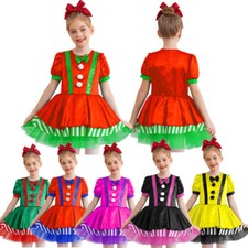 Kids Girls Leotard Stage Dress Tutu Skirts Party Dancewear Competition Dress Up