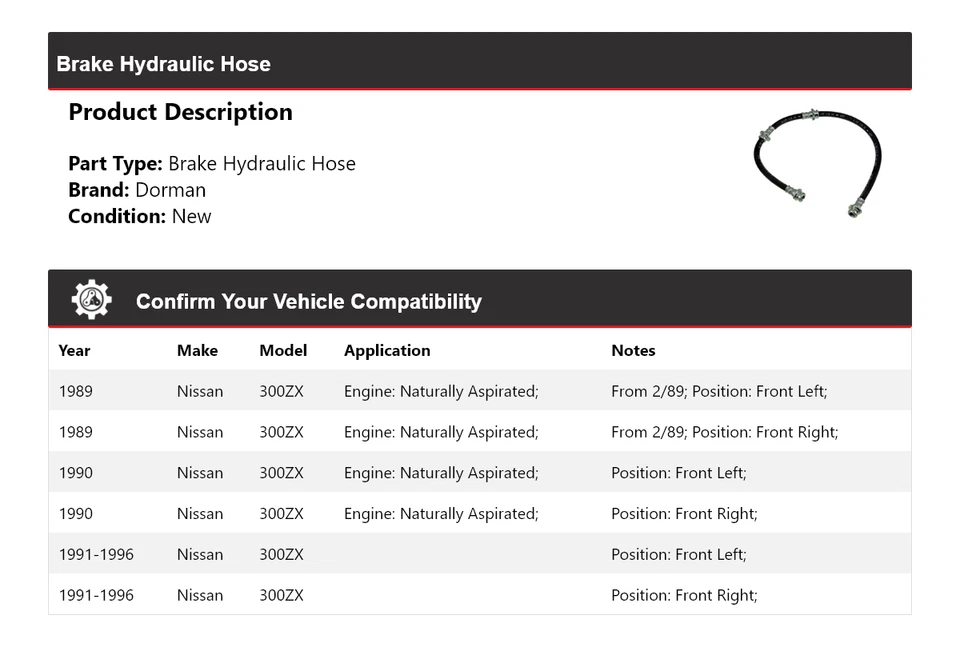 Manguera hidráulica de freno para Nissan 300ZX 1989-1996 Dorman 1990 1991 1992 1993 1994 Foto 2 de 4