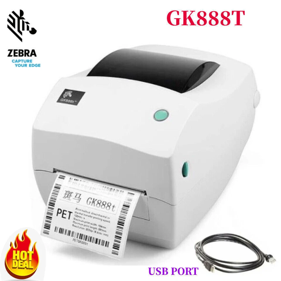 2PACK Zebra GK888T 203DPI USB Label Thermal Printer 4"/s Print Speed -UPS Ship - Image 2 of 4