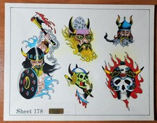 ORIGINAL Vintage 1970's Shop Used Don Nolan Tattoo Flash Sheet S R Vikings 178N