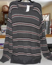 New Chaps Mens Gray Sweater with with White Red Black accent sz XL Orig 80