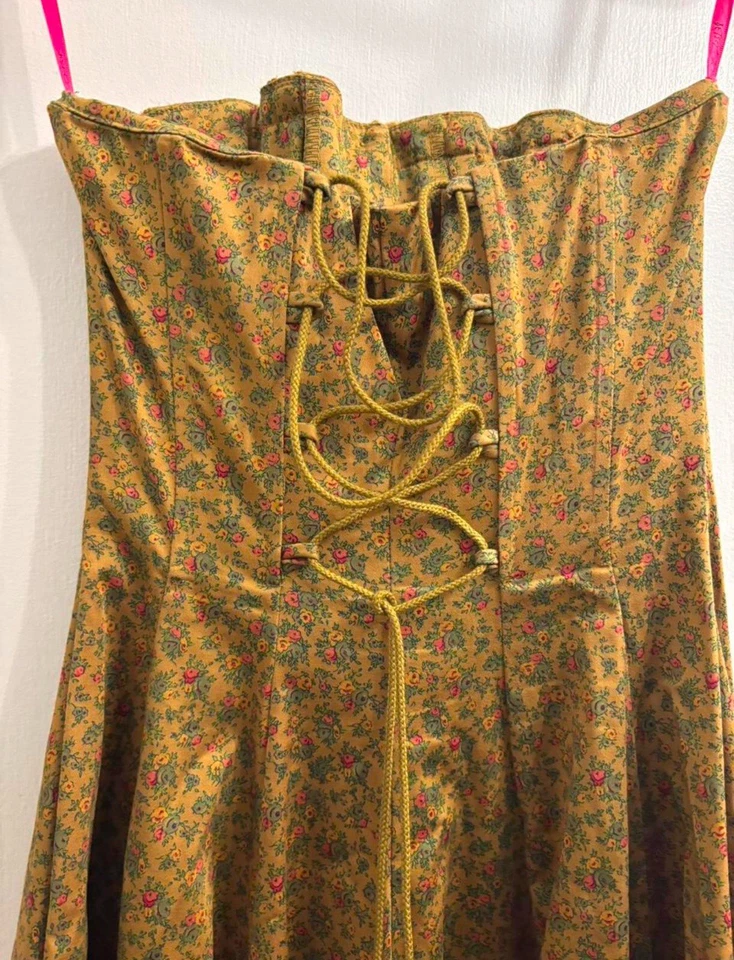 Vestido plisado corsé floral verde y rosa vintage raro Betsey Johnson CottageCore Foto 4 de 4