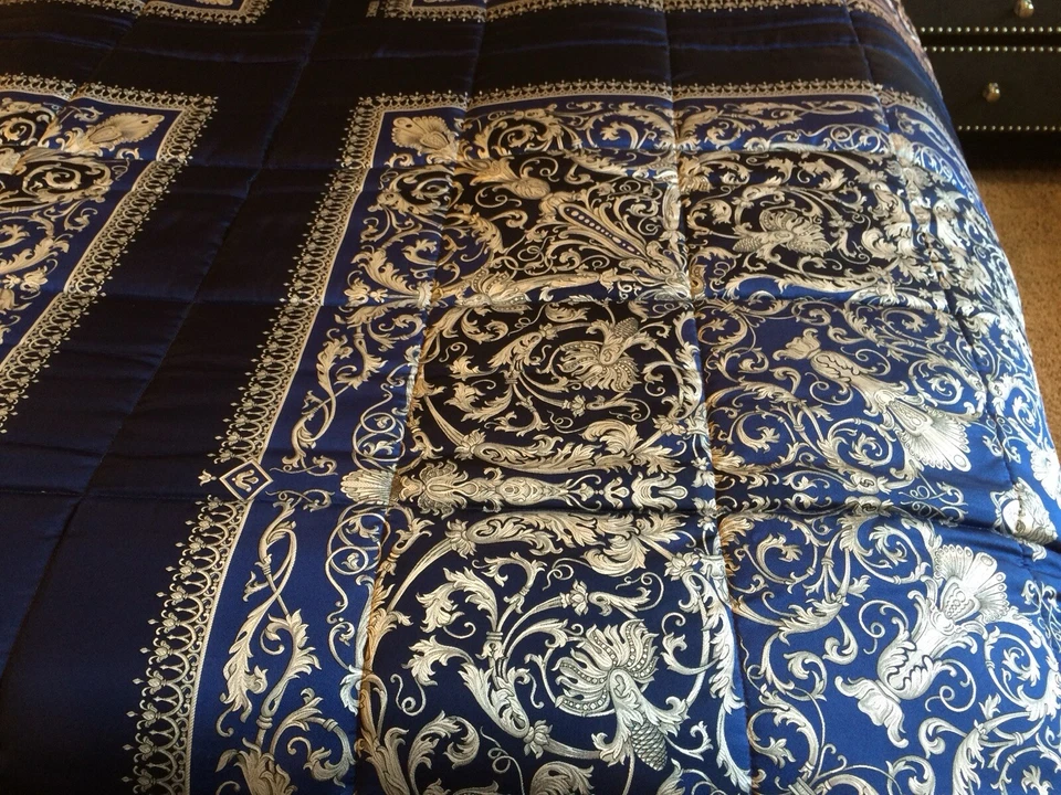 VERSACE King Size Royal Blue And Silver Baroque Comforter Silk and Velvet - Image 2 of 4