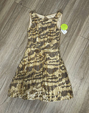 Windsor Gold Sequin Animal Print Fit & Flare Scoop Neck Short Dress Size 5