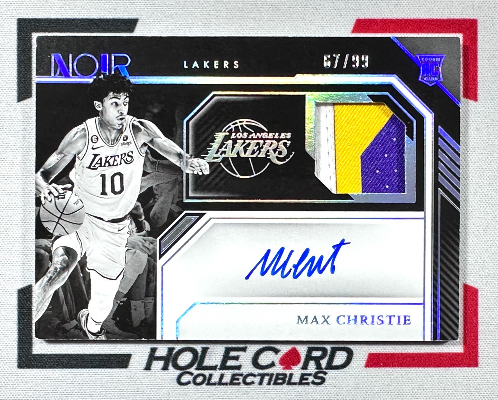 MAX CHRISTIE RC 2022-23 Panini Noir #312 Color Rookie Patch Auto RPA 67/99