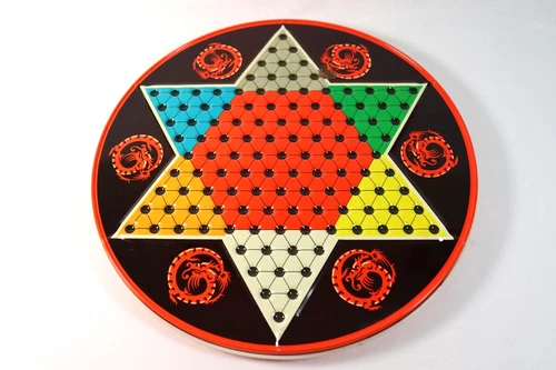 Vintage Ohio Art Chinese Checkers & Checkers Round Metal Board Tin Litho