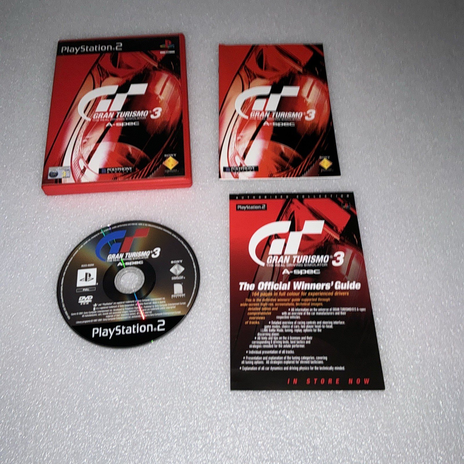 Gran Turismo 3 A-Spec (PAL Sony PS2, 2001) rare Red Case variant vgc used