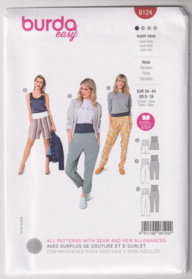 6124 BURDA Easy - PANTS w Rib Knit Waist - Sz 8/10/12/14/16/18