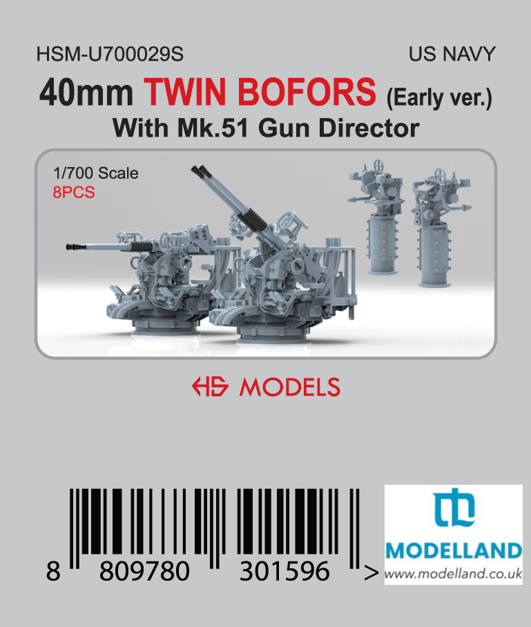 HS Model 40mm Twin Bofors Early Ver w/ Mk.51 Director 1/700 8pcs HSM-U700029S