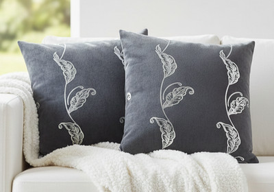 Anthrazit Grau Silber Folie Blatt Blumen Kissenbezug 18x18'' 45x45 cm Versteckter Reißverschluss