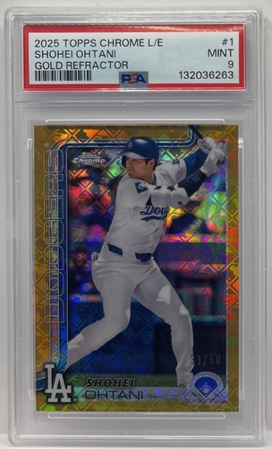 SHOHEI OHTANI 2025 TOPPS CHROME L/E GOLD REFRACTOR #/50 #1 PSA 9 DODGERS MVP SSP