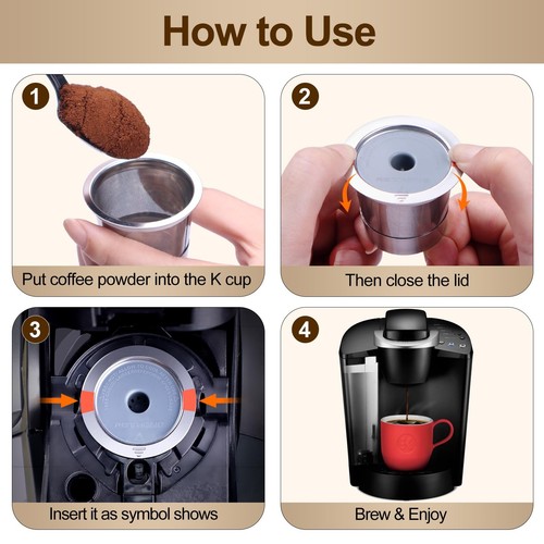 K Cup Wiederverwendbare Kaffeepads, Edelstahl Wiederverwendbare K Tassen Kaffeefilter Kom... - Bild 5 von 8