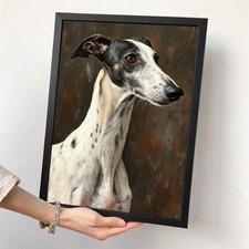 Greyhound Dog Wall Art Oil Style Dog Portrait Black And White Greyhound Print (2