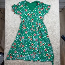 Harlow & Rose Green Floral Faux Wrap High Low Dress Womens Medium Short Sleeve