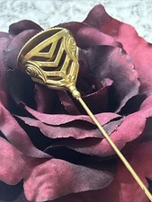 Vintage 11” Heavy Art Deco Nouveau Brass (?) Gold Toned Hat Pin