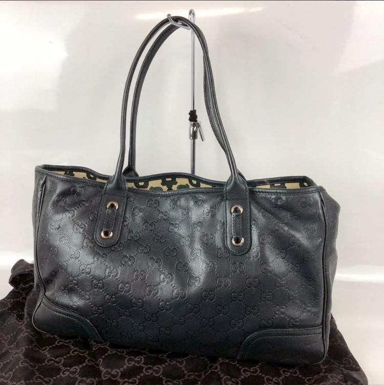 Gucci GG Embossed Black Leather Tote Bag for Women Everyday Designer Handbag