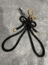 Victoria's Secret Bow Knotted Shine Rhinestone Wristlet Strap Keychain Black NWT