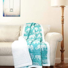 Elephant Parade Sherpa Throw Blanket 50" W X 60" L, Aqua - Elephant Blanket for