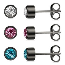3 Pairs Silver Earrings Hypoallergenic Titanium Stud Earrings Nickel-Free 5mm...