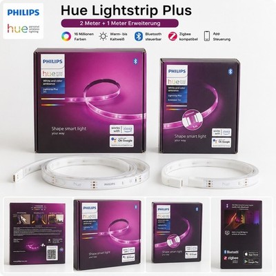 Philips Hue Lightstrip Plus SmartHome LED - 2m Basis-Set + 1m Extension - NEU