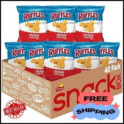 Ridged Potato Chips Cheddar Sour Cream Flavor 1 oz Bags 40 Count Bulk Snack Pack
