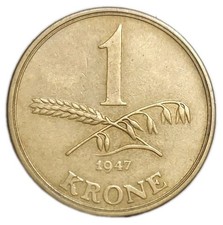 1947 Denmark 1 Krone XF Vintage Coin KM 835
