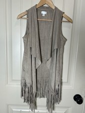 Decree Faux Suede Fringe Vest Tan Hippie Boho Western Cowgirl Festival Small