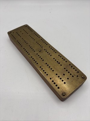Vintage Brass Topped Wooden Cribbage Board | eBay UK